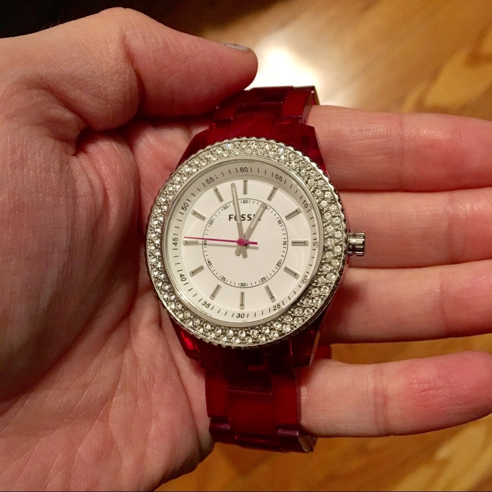 Fossil women’s watch • hot pink w/gemstones